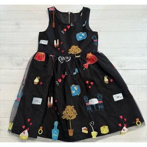 Hannah Banana black tulle dress with embroidered  Paris travel size‎ 8